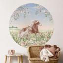 Wallsticker til børneværelset Heste i blomsterengen - Kikki Belle - Rund
