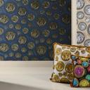 Versace tapet i blå og beige luksus non-woven tapet med medusa hoved design tapet