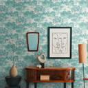 Papel pintado tejido-no tejido floral con árboles blanco verde - papel pintado con aspecto de acuarela beige