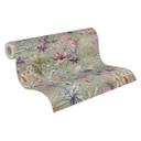 Papier peint intissé motif floral sur fond vert avec papillons
