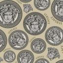 tapet medusa hoved Versace non-woven tapet i beige og sølv luksus design tapet