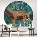 Leopard i smaragdgrøn jungle Fototapet - Manovski - Rund - vliesetapet/selvklæbende non-woven tapet