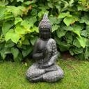 Statuette Lao Bouddha en pierre artificielle décoration de jardin et extérieurs,  noir, argent - 20x15x33 cm