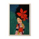 Cuadro de madera mujer con flores rojas y vestido estampado - Hülya