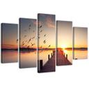 Lærredstryk 5 stykker, Jetty Birds Sunset