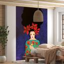 Fotomural boho - mujer con corona de flores rojas y pájaro - Hülya