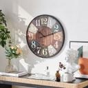 Große Vintage Wanduhr in rustikaler Holzoptik mit Patchwork-Elementen, braun/schwarz, Ø48 cm