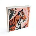 Billede af træ til at sætte op - Tiger i lyserød jungle - Treechild - 15x15 cm