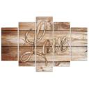 5 stykke lærredstryk Love Wood Vintage Brown
