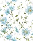 Ikke-vævet tapet blomster, blade blomstret natur mat i hvid grøn blå