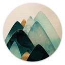 Cuadro de madera Montañas abstractas en dorado y azul - SpaceFrog Designs - Redondo
