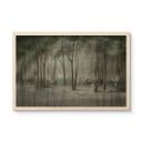 Houten Wanddecoratie wolkenbos bij een meer met reiger in het groen - Ms Tiff