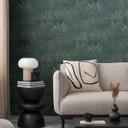 Bladtapet mørkegrønt blåt - Ikke-vævet tapet med bladmønster af stor størrelse i naturlige toner