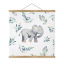 Tekstil plakat Sød babyelefant mellem boho-grene - UN Designs - Square