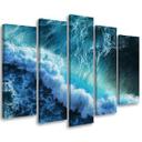 5 stykke lærredstryk Waves Sea Ocean Blue