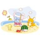 Muursticker De Vier Dierenvrienden - op het strand