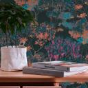 blomstret fleece tapet med træer sort farve - akvarel tapet