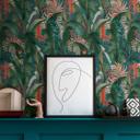 Papel pintado con hojas de palmera azul verde - papel pintado tejido-no tejido floral motivo jungla
