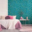 Blomstertapet blågrøn - naturbevarende tapet - tapet med blomsterdesign