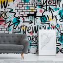 Graffiti street art tapet farverigt hvidt 3,75 x 2,50 m - Fototapet til ungdomsværelse New York