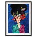 Póster mujer con colibrí en la noche estrellada - Hülya