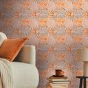 Papel pintado no tejido con motivo floral beige anaranjado - papel pintado con gramíneas