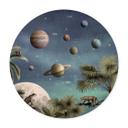 Póster para habitación infantil Kikki Belle - Mundo de fantasía tropical con planetas y palmeras - R