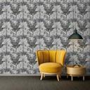 Papel pintado selva en estilo gráfico blanco y negro - Papel pintado no tejido hojas de palmera