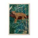 Cuadro de madera de un leopardo en una selva verde esmeralda - Manovski