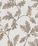 Papel pintado no tejido con motivo de hojas con castañas gris, marrón floral