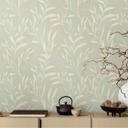 Papel pintado Hojas verde claro beige - filigrana ramas moderno - Papel pintado no tejido mate