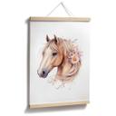 Póster Caballo boho con crin de flores | Retrato de caballo para la habitación de los niños