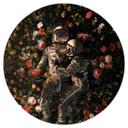 Vinilo decorativo Astronautas en un prado de flores - Nicebleed - Redondo