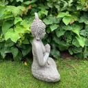 Statuette Lao Bouddha en pierre artificielle décoration de jardin et extérieurs,  gris - 20x15x33 cm
