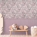 Birds & Branches Pink - blomstermønster med træpanel - ikke-vævet tapet, der kan udvides