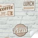 Selvklæbende tapet & møbelvinyl - kaffe og pizza - hvid, beige - rulle 840x53 cm 