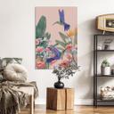 Billede To kolibrier på den farverige blomstereng - Goed Blauw – print på aluminium (Alu-Dibond)