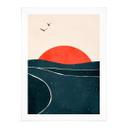 Póster puesta de sol en el mar con palomas - Kubistika