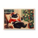 Cuadro de madera Gato de Navidad con vino - Melloi Art Prints