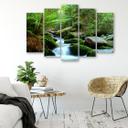5 stykke lærred Print Forest Rocks Vandfald