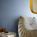 Papel pintado no tejido de líneas finas y textura ligera azul, gris liso