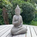 Statuette Lao Bouddha en pierre artificielle décoration de jardin et extérieurs,  gris - 20x15x33 cm