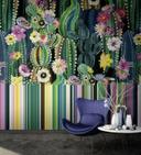 Fototapet med motiv af kaktushave med farverige blomster og prikmønster i 3,4 x 3,18 m