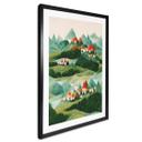 Póster infantil Treechild - Pequeño pueblo en medio de verdes colinas