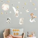 Wallsticker til børneværelset Glade dyr med stjernehimmel - Oliver Robins - 50x70 cm