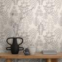 Papel pintado no tejido con motivo floral - rayas finas en gris y topo