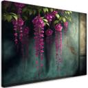 Canvasbillede, Hængende lyserøde blomster i beton