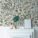 Papel pintado vegetal acuarela verde blanco - Papel no tejido con motivo de hojas - Papel pintado floral