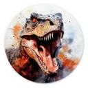 Vægmaleri T-Rex: Det vilde ansigt fra forhistorisk tid - Jaszke - rund – print på aluminium