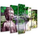 5 stykke lærred Print Buddha Waterfall Forest Green